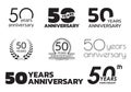 50 years anniversary icon or logo set. 50th birthday celebration badge or label for invitation card, jubilee design. Vector Royalty Free Stock Photo